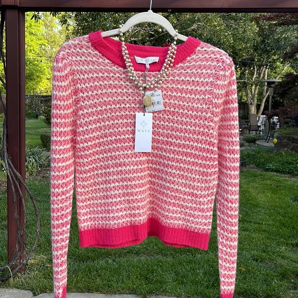 🌺 WAYF; Brand New with Tags! Nordstrom Pink & Cream Striped Weave Sweater Sz. - Picture 2 of 10